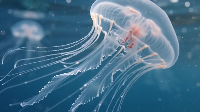 tiny immortal jellyfish Turritopsis dohrnii gracefully drifting in the sea
