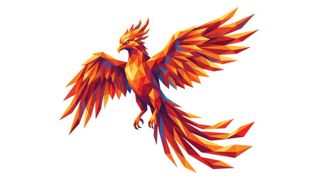 Low Poly Phoenix Bird Illustration Isolated on White