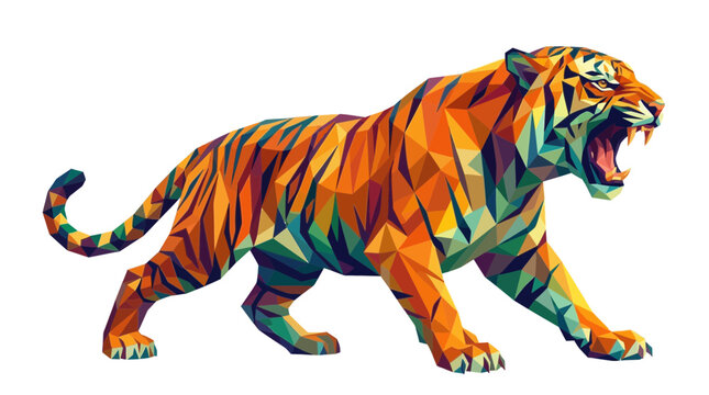 Low Poly Geometric Tiger Illustration on Transparent Background