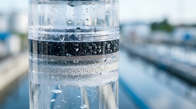 Water filtration process through a membrane filter in a modern industrial treatment plant.