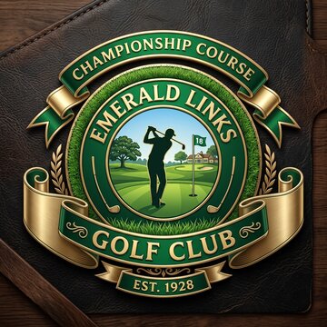 Vintage-style emerald links golf club championship course logo badge design