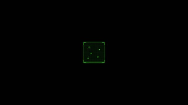 Green HUD object scanner targeting and scanning a container icon animation