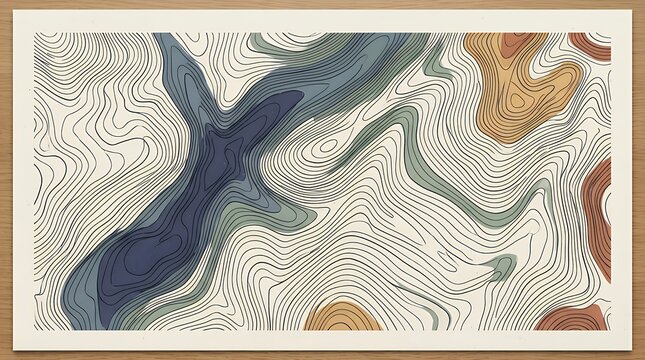 Abstract geographic elevation chart featuring delicate curved isolines representing terrain height variations for minimalistic design  topography map contour lines abstract landscape minimalistic