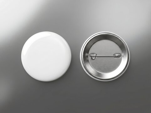 Blank white round pin badge mockup front and back view