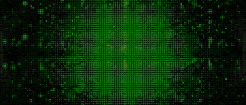 Green digital LED dot matrix pattern with radiating wave animation on black background