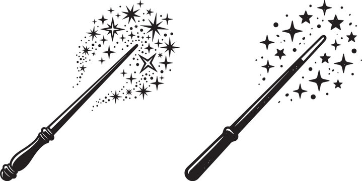 Detailed magic wand casting a trail of glowing stars and sparkle dust vector with wand illustration magic stick sparkling stars spell wand