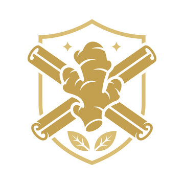 Ginger and cinnamon spice shield emblem vector