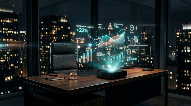 A night city ablaze with 3d technology lights and fireworks glowing above people connecting through the internet