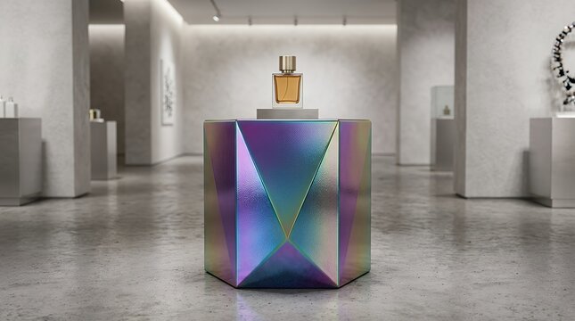 Iridescent Exhibition Display Plinth3d Product Showcase Platform  Podium Stand Platform Exhibition Display Showcase 3D Rendering Iridescent Colorful Holographic Metallic Shiny Glossy