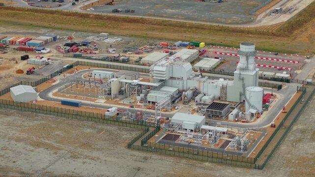 Aerial view of the Rookery South ERF and Millbrook power plant facility located in Stewartby, England, United Kingdom.