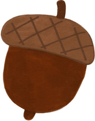 Cute hand drawn acorn illustration isolated on transparent background, autumn element © 미진 MIJIN