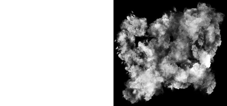 Realistic white smoke cloud isolated on png background, atmospheric fog and explosion burst effect, high resolution overlay for digital art, photo compositing, motion graphics, and visual design