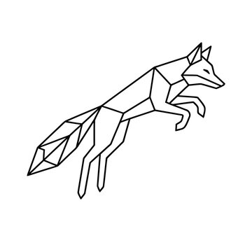 Geometric fox jumping outline