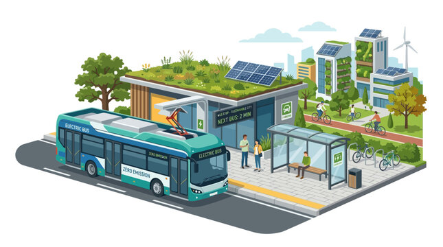 Eco-friendly city transit hub with electric bus