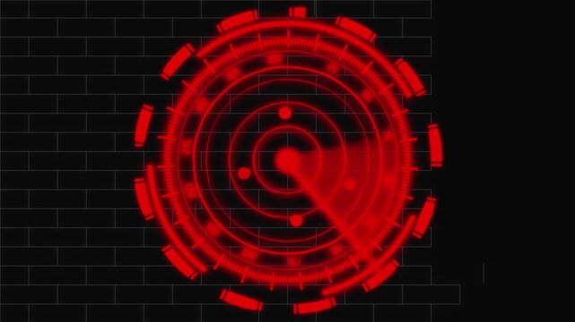 Futuristic Red Radar Display with Digital Interface and Brick Wall Background screen