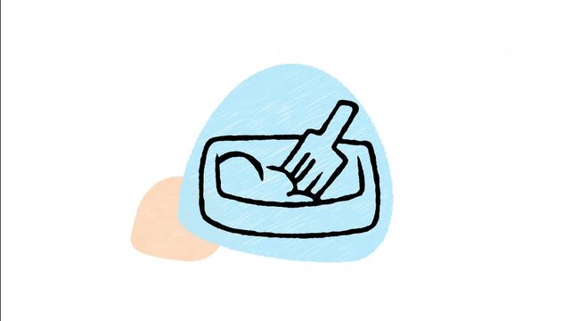 An animated hand-drawn cat litter box container with a scoop. Great for pet hygiene, feline sanitation, indoor cat care, and home cleaning supplies. 