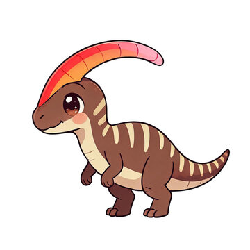 Cute Parasaurolophus cartoon dinosaur, chibi kawaii kids nursery PNG