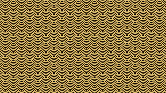 Japanese Wave Pattern Gold Black Seamless Animation