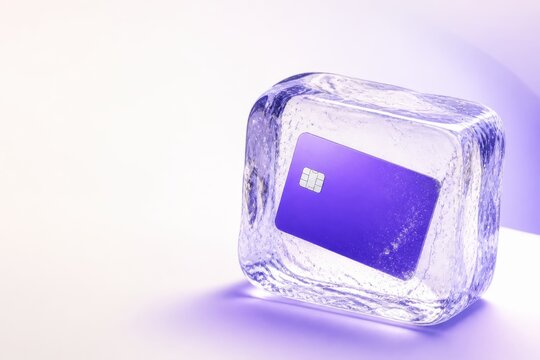 Frozen Credit Card in Ice Cube for Finance Risk Concepts
