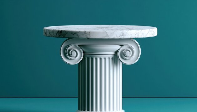 Classical marble column pedestal with ionic capital for product display
