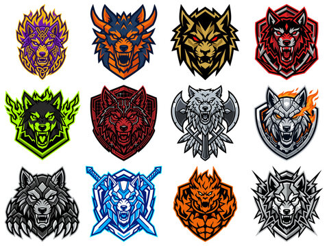Collection of Fierce Wolf Mascot Logos for Gaming and Esports