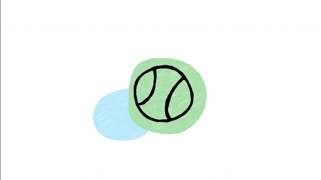 An animated hand-drawn bright green rubber tennis ball. Great for dog fetch toys, play time exercise, canine activity gear, and pet sports equipment. 