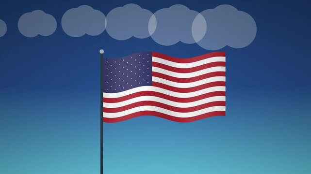 wavy flag of united states of america blowing in the wind and blue sky background