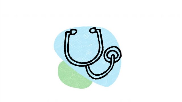 An animated hand-drawn medical stethoscope for animal health checkups. Perfect for veterinary diagnostic tools, pet physical exams, animal hospital care, and clinical doctors. 