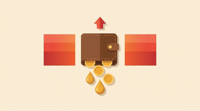 Wallet leaking gold coins and liquid assets representing financial loss