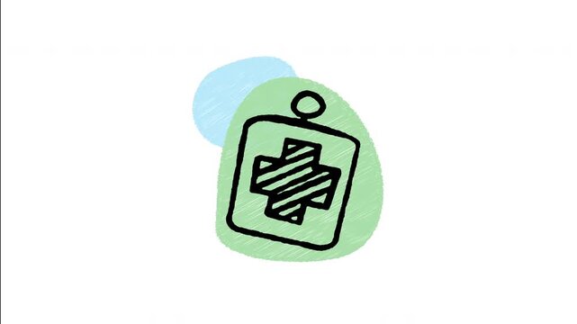 An animated hand-drawn medical cross tag for veterinary clinics. Ideal for animal hospital branding, pet emergency medical care, vet health checks, and clinical badges. 