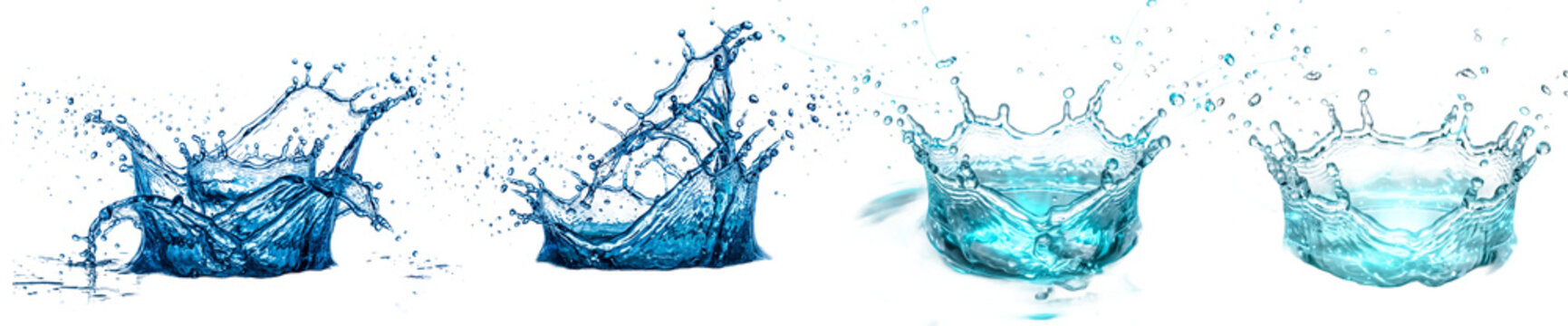 Realistic Blue Water Splash Crown Drop Isolated PNG Set Fresh Liquid Blast and Wave Elements for Product Presentation
