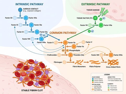 Blood coagulation cascade showing intrinsic extrinsic and common pathways
