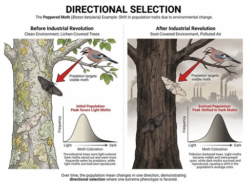 Educational diagram of peppered moth directional selection evolution