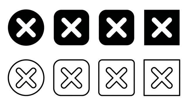Minimalist close and delete x icons set