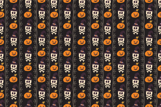 halloween textile pattern with skull and pumpkin object for wallpaper and sublime production