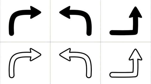 Black and white curved arrow icons set