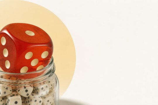 Jar of Dice on Pastel Background for Luck and Chance