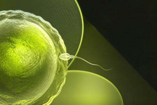 Fertilization concept with sperm cell and ovum 3D render