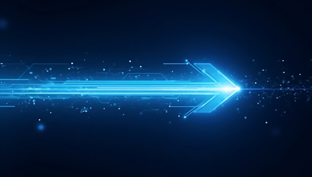 Futuristic blue digital arrow on dark technology background