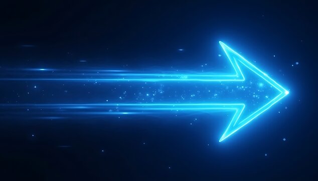 Glowing blue neon arrow on dark futuristic background