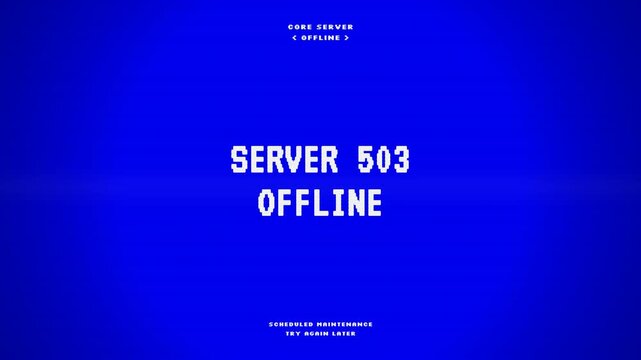 Server 503 Offline Scheduled Maintenance Animation, Retro Blue Screen System Status, Web Technical Error Motion Graphic