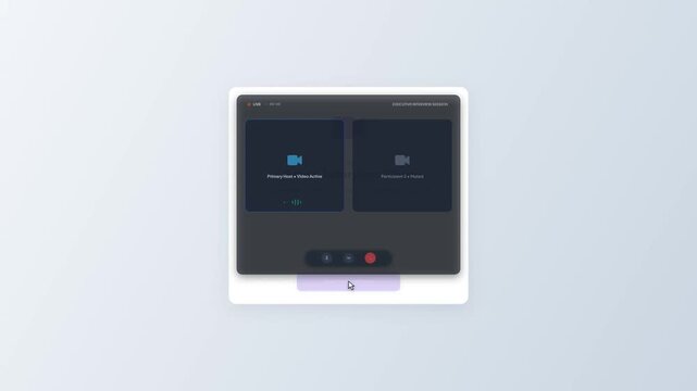 Virtual Interview Room Gateway Popup Transition to Executive Live Stream UI Card Animation