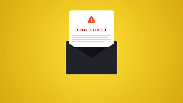 Spam Detected Warning Notification Emerging from Black Envelope Modern Flat Animated Graphic