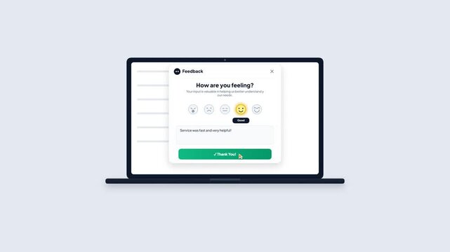 Laptop User Feedback Form Rating Emoji Survey UI UX Animation Motion Graphic for Web App Interface