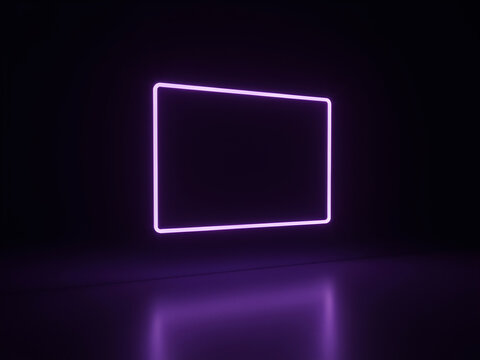 Futuristic Purple Neon Glowing Rectangle Frame on Dark Background