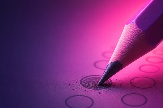 Graphite Pencil Marking a Circle on Survey Form in Pink Purple Light