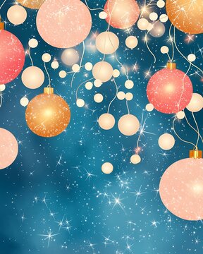 Colorful Christmas Ornaments with Sparkles on an Icy Background