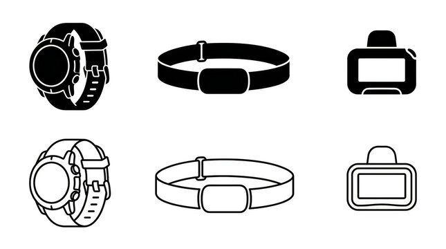 Smartwatch and fitness tracker flat icons set