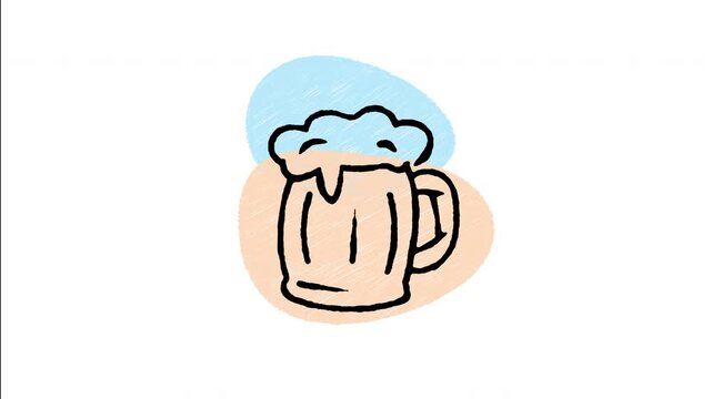 An animated hand-drawn wooden beer stein mug filled with foamy ale. Perfect for pirate taverns, pub menus, Oktoberfest celebrations, historic drinking halls, and draft beer. 