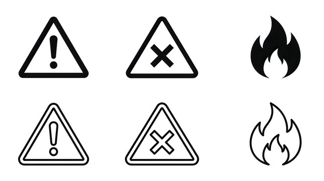 Warning and prohibition flame icons set